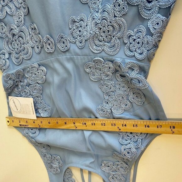 Badgley Mischka Womens Sleeveless Mini Bridesmaid Dress Blue S Mesh Floral NWT - Picture 8 of 10